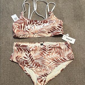 Hurley Tropical Leaf Bikini in Brown and Cream